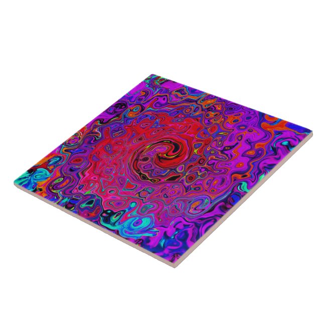 Carreau Tourbillon Rouge et Violet Abstrait Rétro Liquide (Côté)