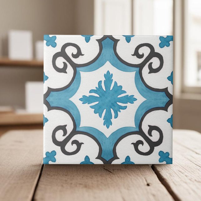 Carreau Tourbillonnant bleu turquoise marocain style médit (Créateur téléchargé)