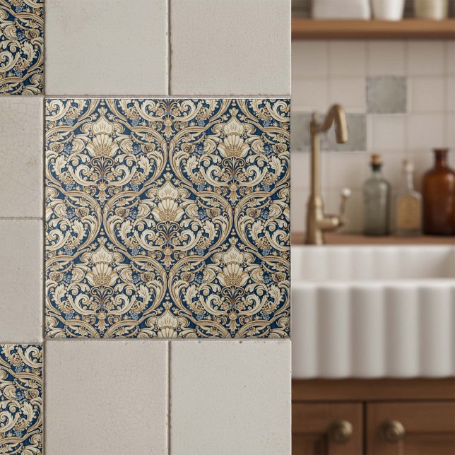 Carreau Tourbillons d'acanthe baroques Motif#3 Bleu Or ID1 (Créateur téléchargé)