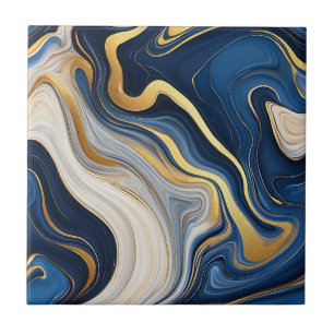 Carreau Tourbillons de marbre bleu or naval