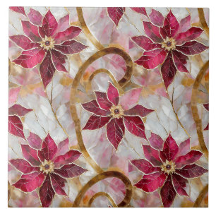 Carreau Tourbillons dorés Bourgogne Rose Poinsettias de No