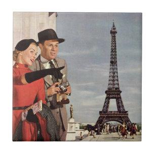 Carreau Touristes vintage à la Tour Eiffel, vacances à Par
