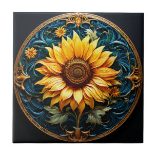 Carreau Tournesol artistique sur noir