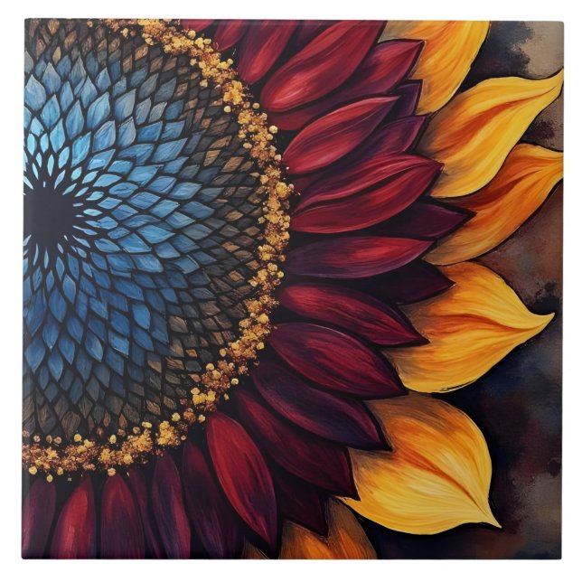 Carreau Tournesol et graines de tournesol vibrants abstrai (Devant)