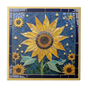 Carreau Tournesol Faux Mosaïque Jaune Tournesols Marine Bl