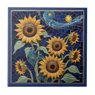 Carreau Tournesol Faux Mosaïque Jaune Tournesols Marine Bl