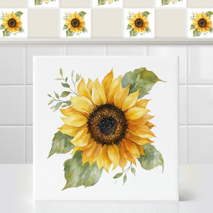 Carreau Tournesol fleur jaune aquarelle Fleur fanée