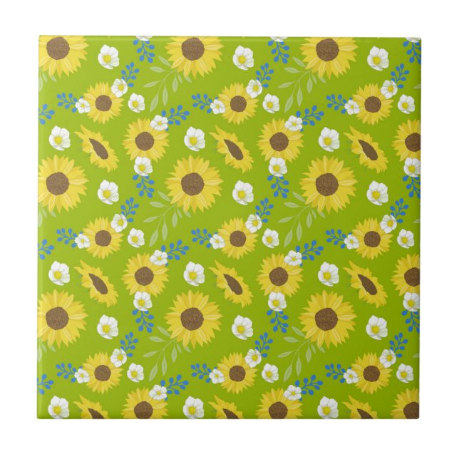 Carreau Tournesol jaune fond vert fleur floral (Devant)