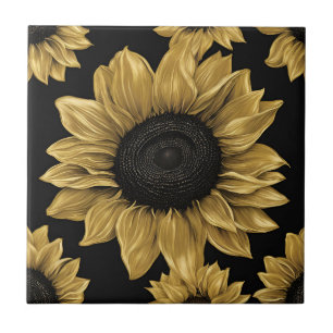 Carreau Tournesol Or Gras sur Fond Noir