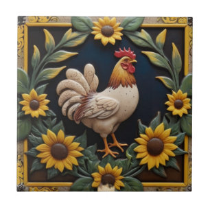 Carreau Tournesol Poulet - Poule Marron & Tournesols Jaune