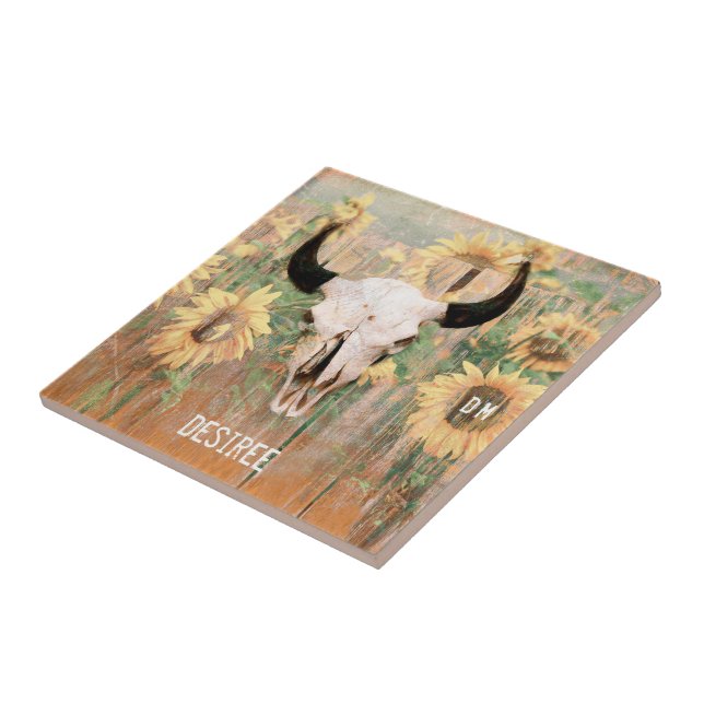 Carreau Tournesol rustique Taureau de vache Crâne Ouest (Côté)