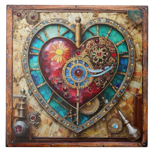 Carreau Tournesol Tiré Coeur Série Steampunk (Devant)