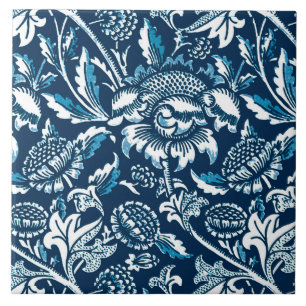 Carreau Tournesols de William Morris, bleu marine et blanc
