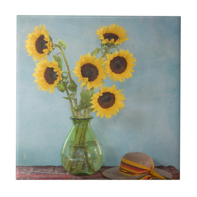 Carreau Tournesols en vase sur table (Devant)