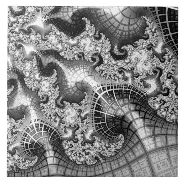 Carreau Tours d'argent monochromes Fractal Art Abstrait (Devant)