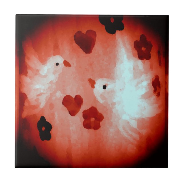 Carreau Tourterelles d'amour rouges et blanches (Devant)