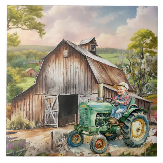 Carreau tracteur pour enfant à la campagne