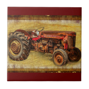 Carreau Tracteur rouge antique