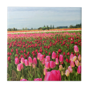 Carreau Tracteur vert en Tulip Field, Oregon