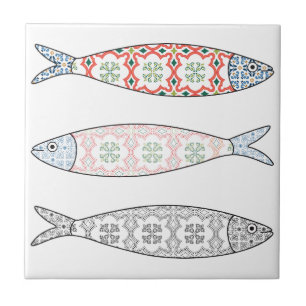 Carreau Traditional Portuguese icon. Colored sardines