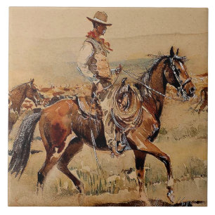 Carreau "Trail Drive" 2 Western Art par Edward Borein