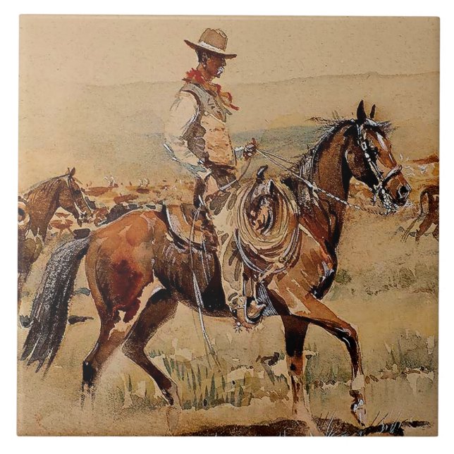 Carreau "Trail Drive" 2 Western Art par Edward Borein (Devant)