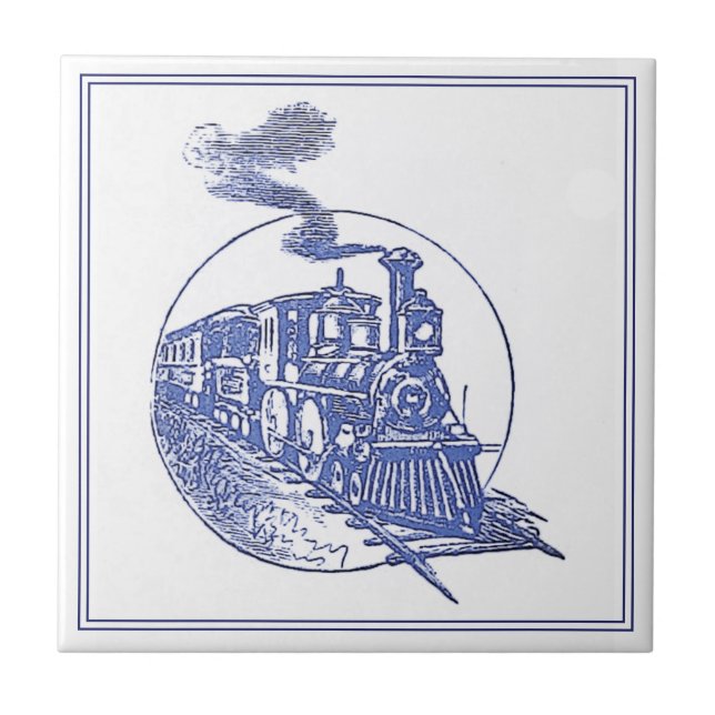 Carreau Train à vapeur vintage Delft Blue (Devant)