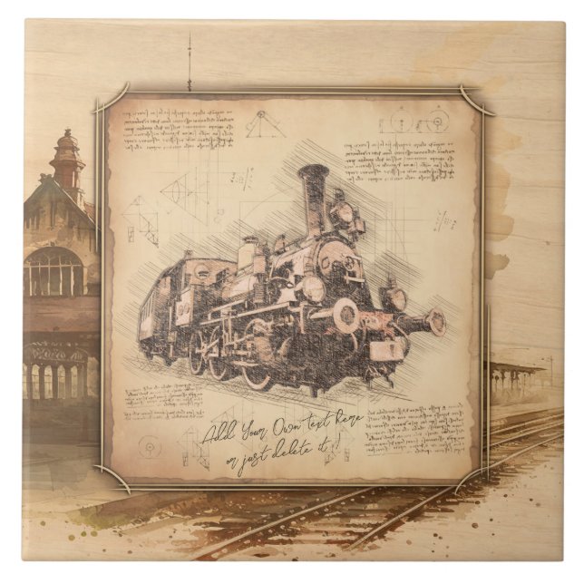 Carreau Train à vapeur vintage / Locomotive Art. Cadeau de (Devant)