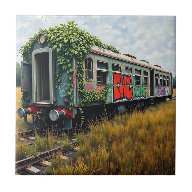 Carreau Train abandonné recouvert de lierre et de graffiti (Devant)