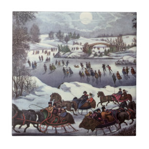 Carreau Traîneaux de Noël vintage, Central Park en hiver