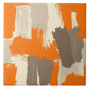 Carreau Traits de pinceau artisanaux orange gras Abstrait 