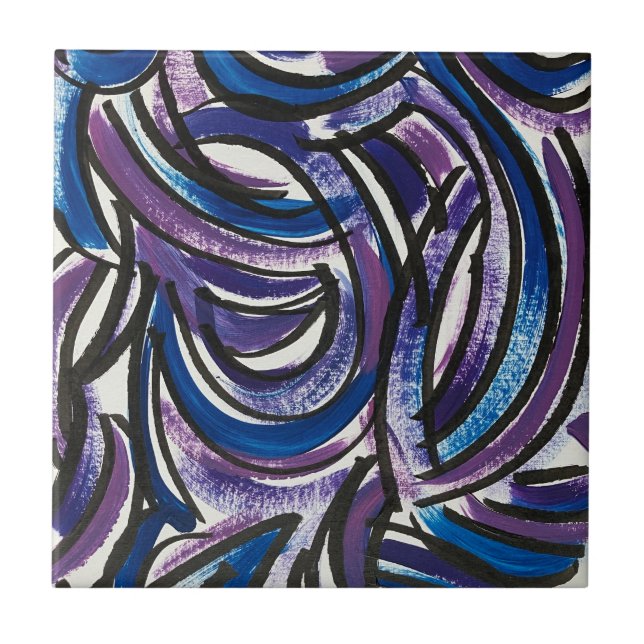 Carreau Traits de pinceau bleu violet-Peinture abstraite à (Devant)