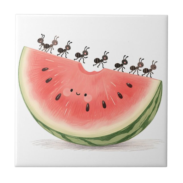 Carreau Tranche de pastèque aux fourmis mignonnes (Devant)