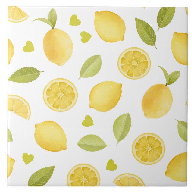 Carreau Tranches de citrons jaunes Design aquarelle (Devant)