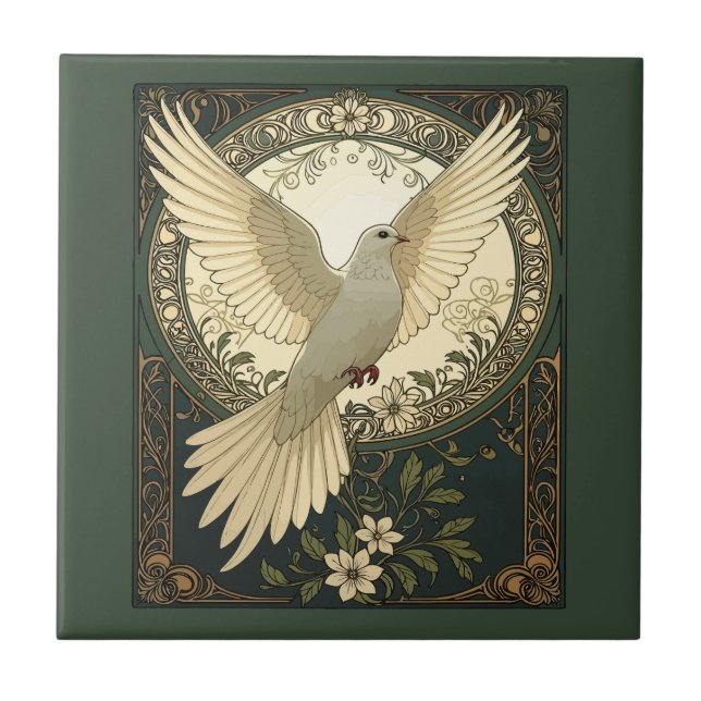 Carreau Tranquil Peace Dove And Nature Illustration (Devant)