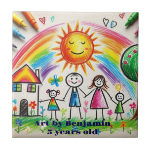 Carreau Travail d'art enfant Dessin d'enfants fier
