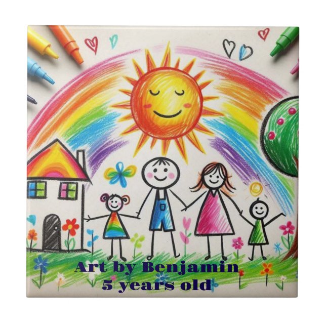 Carreau Travail d'art enfant | Dessin d'enfants fier  (Devant)