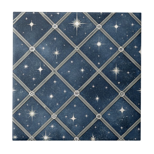 Carreau Treillis de diamant bleu de minuit - Nuit étoilée (Devant)