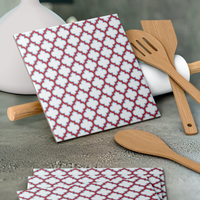 Carreau Trellis blanc et rouge, treillis, Quatrefoil (Créateur téléchargé)