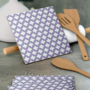 Carreau Trellis blanc et violet, treillis, Quatrefoil