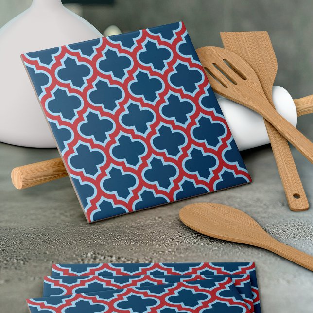 Carreau Trellis marocain bleu et rouge, treillis, Quatrefo (Créateur téléchargé)