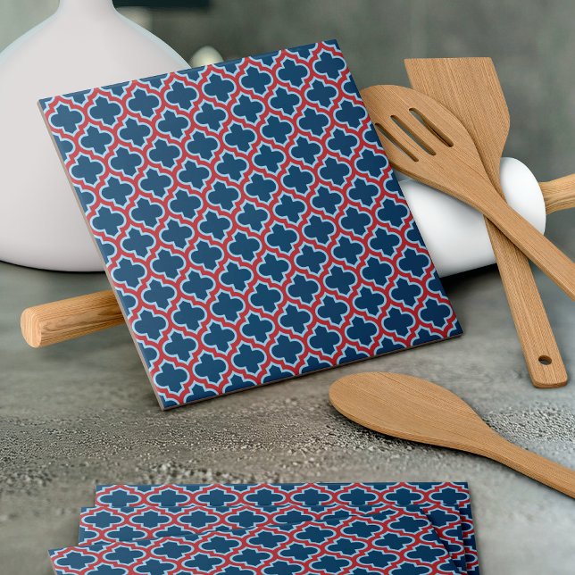 Carreau Trellis marocain bleu et rouge, treillis, Quatrefo (Créateur téléchargé)