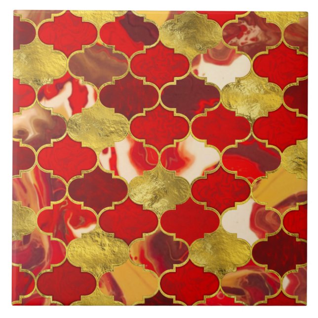 Carreau Trellis marocain rouge et or (Devant)