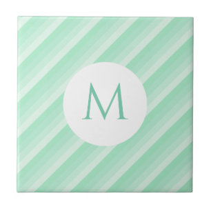 Carreau Trendy Mint Green Stripes Monogram Modèle moderne