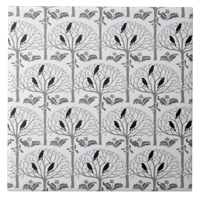 Carreau Trépied de tuile d'art de Noël de motif de freux (Devant)