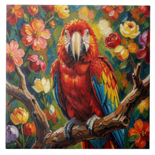 Carreau Très beau perroquet Ara Impasto