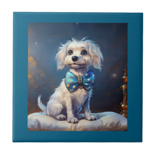 Carreau Très mignon petit chien avec noeud papillon bleu