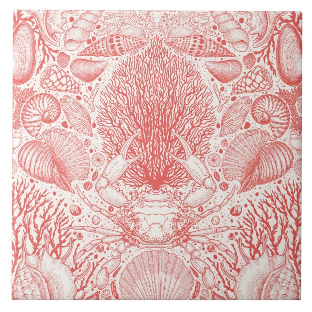 Carreau Trésors de plage en rouge corail (Devant)