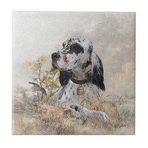 Carreau Tri Couleur Anglais Setter Art, chasse en bois