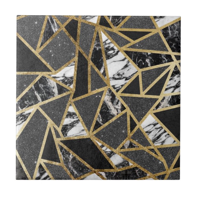 Carreau Triangle géométrique de Faux d'or de marbre (Devant)